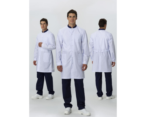 Халат мужской MedLine Марк (тк.Смесовая,120), белый/т.синий